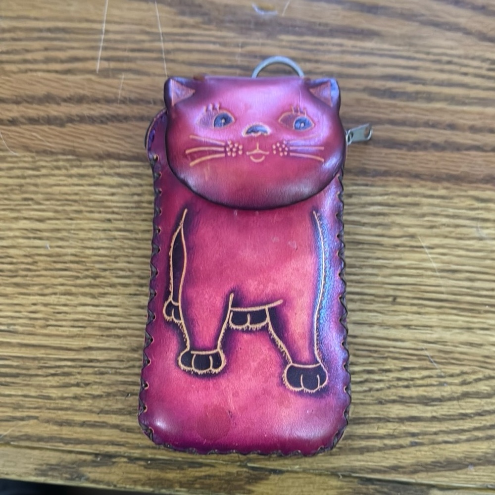 Pink Cat Leather eye glass case
